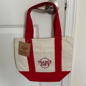 NWT Trader Joe's Mini Red and Cream Canvas Tote Bag